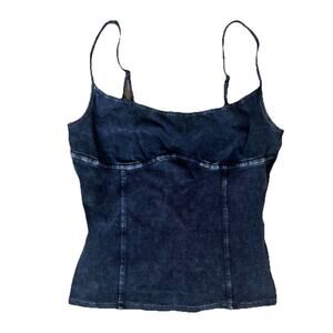 Y2K Forever 21 Black Washed Corset Style Spaghetti Strap Cami Grunge Indie Large